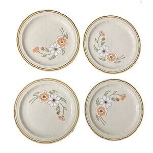 4 Dessert Plates 6.75" Crown Manor Springtime Daisy VTG Vitrified Stone Japan
